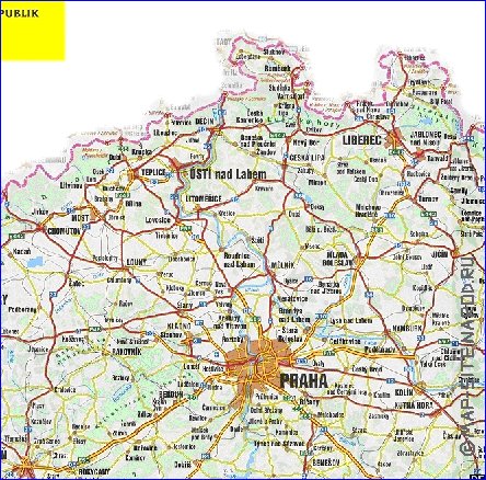 mapa de de estradas Republica Checa em ingles