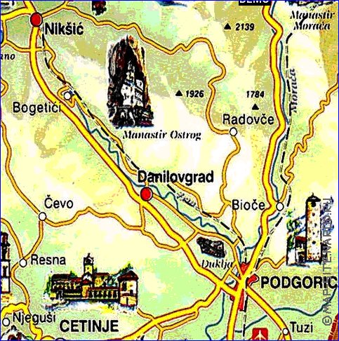 mapa de Montenegro em ingles