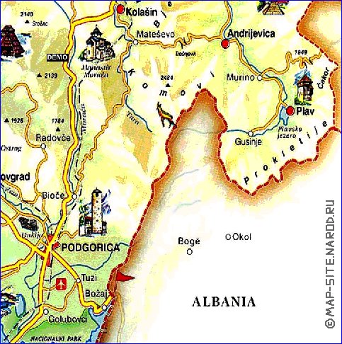 mapa de Montenegro em ingles