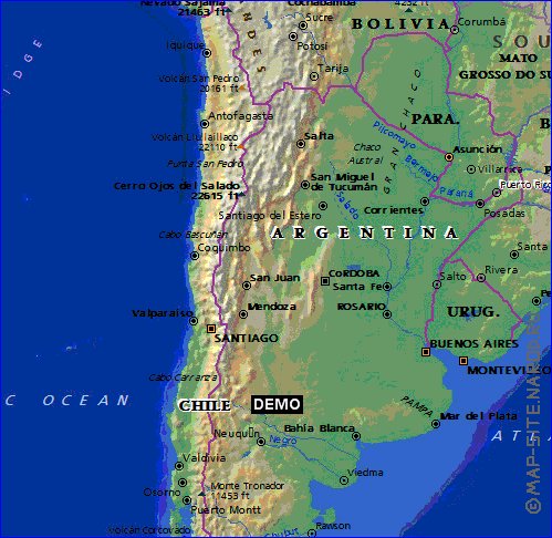 mapa de Chile em ingles